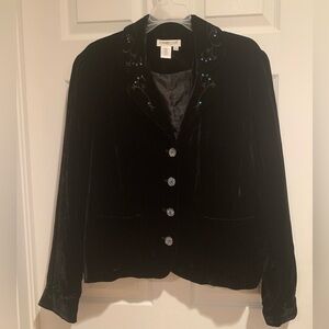 Coldwater Creek Black Velvet Blazer with Embellishments 82% Rayon 12% Silk